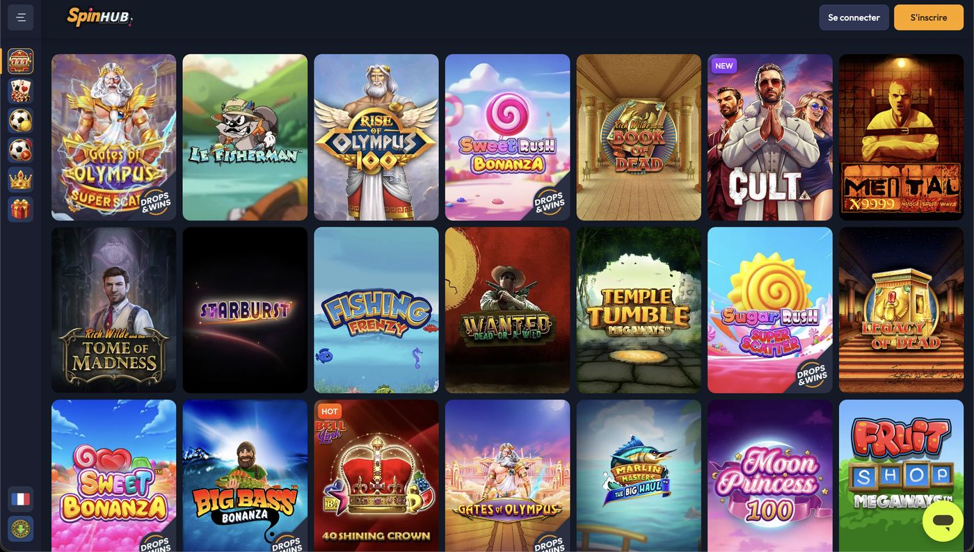 Catalogue de machines a sous SpinHub Casino